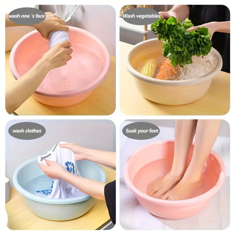 Plastic Wash Basin 12 Quart Stackable Round Tub - Portable Household Washing Bowl for Kitchen, Camping, Face Washing, Fruit & Vegetable Cleaning, Dish Washing & Bottle Rinsing, 4 Colors, Small to Oversized
