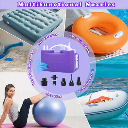 Electric Balloon Pump 3-in-1 Triple Inflating Ports | Fast Air Inflator Deflator for Latex Foil 260Q Balloons Swimming Rings Air Mattress | Portable Electric Balloon Inflator Purple Green