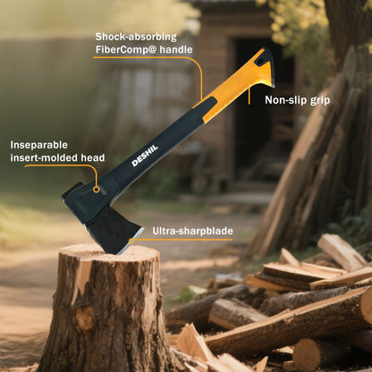 Carbon Steel Camping Hatchet Wood Splitting Axe – Teflon-Coated Forged Steel Blade, Shock-Absorbing Fiber Handle, Anti-Rust & Non-Slip, 4 Sizes (14"/18"/24"/28") for Camping, Firewood & Gardening