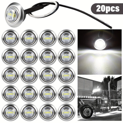 Marine Boat Lights 20 Pack, DC 12V Submersible LED Side Marker Lights for Boat Transom Stern Tail Yacht, Round Courtesy Navigation Lights, Waterproof 3-LED 1.2W, Red Blue Green White Amber Purple