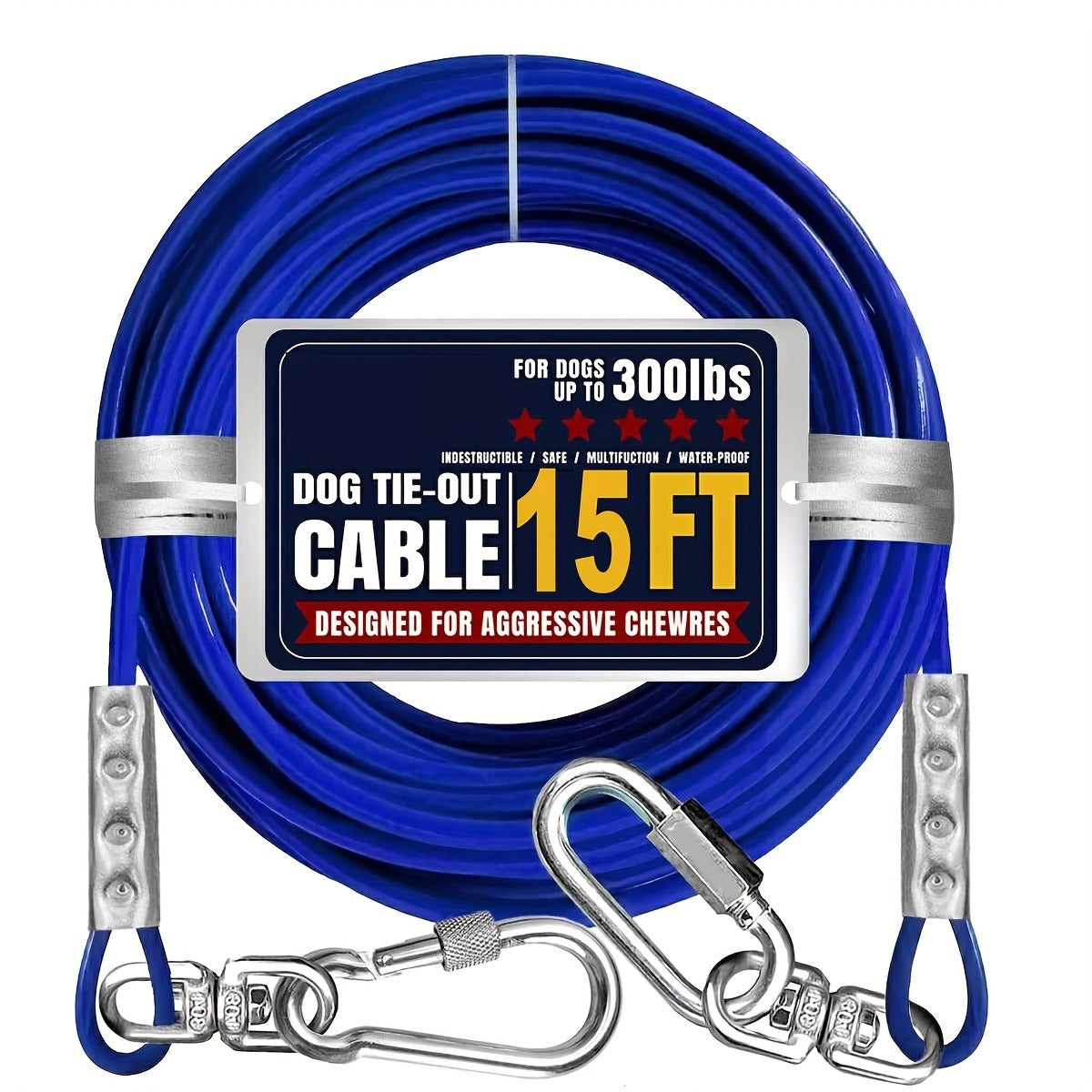 Dog Tie Out Cable for Yard Heavy Duty - Steel Wire Runner Leash with Swivel Hooks, Holds Up to 300 lbs, Anti-Tangle Dog Run Cable for Large Dogs Outdoor - S/M/L Sizes, 3 Colors
