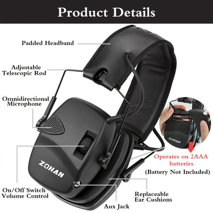 Electronic Shooting Earmuffs NRR 22dB Active Noise Cancelling Hearing Protection with Sound Amplification - Foldable Adjustable Ear Muffs for Shooting Range Hunting Mowing, Pink Green Brown Blue Black Camo