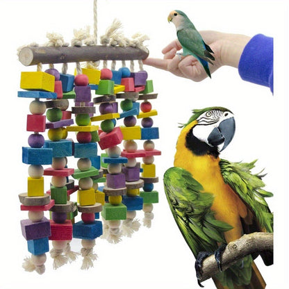 Bird Parrot Chewing Toy Large Natural Wooden Blocks Tearing Toy 15.7"x9.8" for Macaws Cockatoos African Grey Parrots, Multicolored Foraging Shredding Toy for Large Parrots & Birds