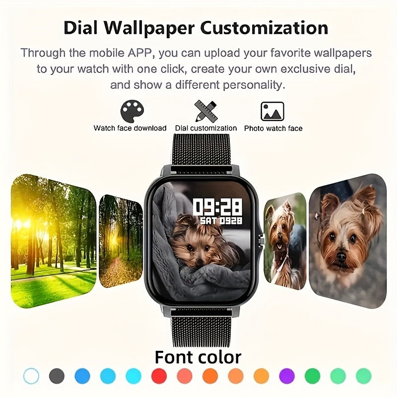 Bluetooth Calling Smartwatch with 1.83" Full Touch Screen, Multiple Sport Modes, Music Control & Sedentary Reminder – Fitness Tracker Watch Compatible with Android & iPhone for Men and Women, Dual Strap
