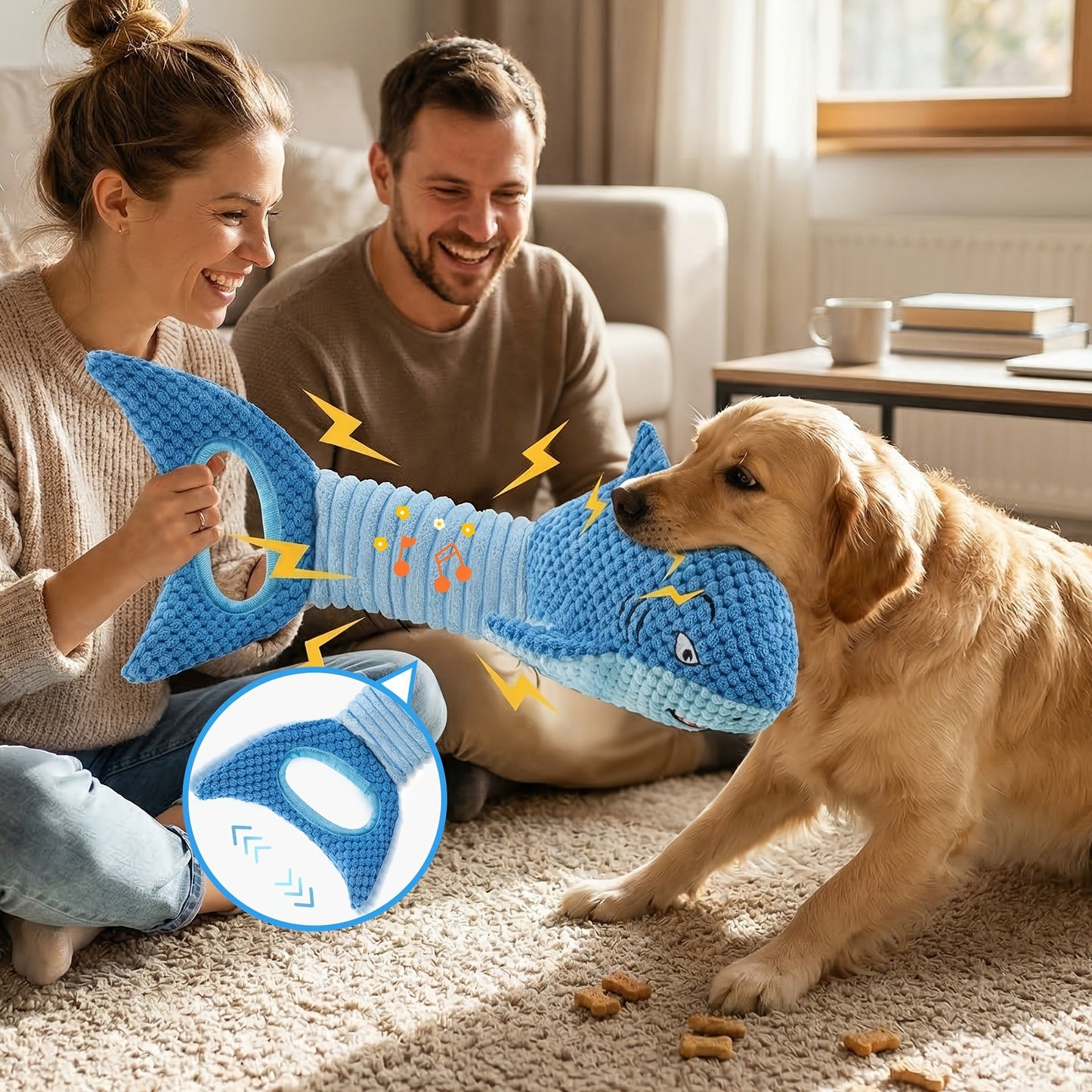 Squeaky Plush Dog Toys for Small Medium Large Dogs - Crinkle Stuffed Animal Chew Toy for Puppies, Shark & Platypus Design, Interactive Teething Toy for Aggressive Chewers, Fun Pet Gift