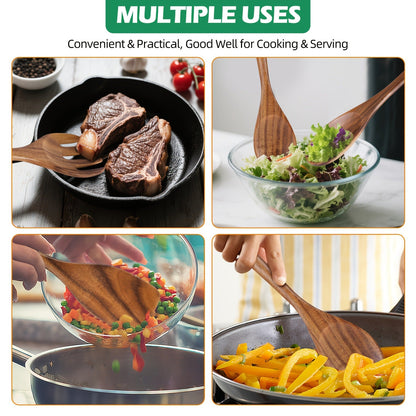 Wooden Cooking Utensils Set 6 Piece – Teak Wood Non-Stick Kitchen Tools with Comfortable Grip | Sturdy, Lightweight & Heat-Resistant Utensils for Indoor & Outdoor Cooking