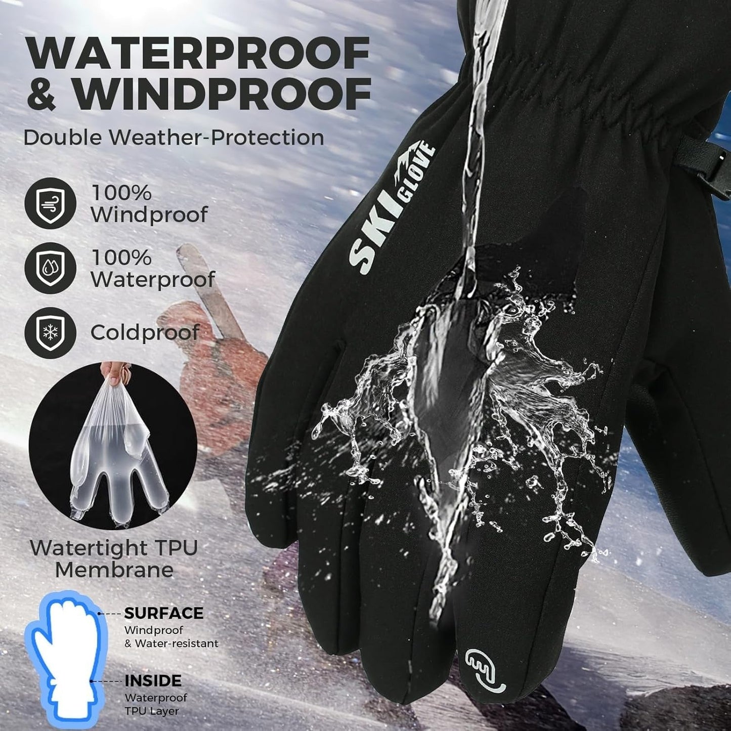 Thermal Winter Gloves 5-Layer Windproof Waterproof – Touchscreen Compatible Warm Ski Gloves for Men & Women, Fast-Dry Insulated Gloves for Driving, Running, Hiking, Cycling & Snowboarding