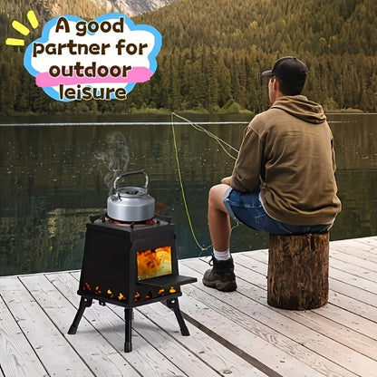 Wood Burning Campfire Stove – Heavy Duty Outdoor Camp Stove with Sturdy Legs & Air Vents for Hiking Backpacking Picnic BBQ Travel