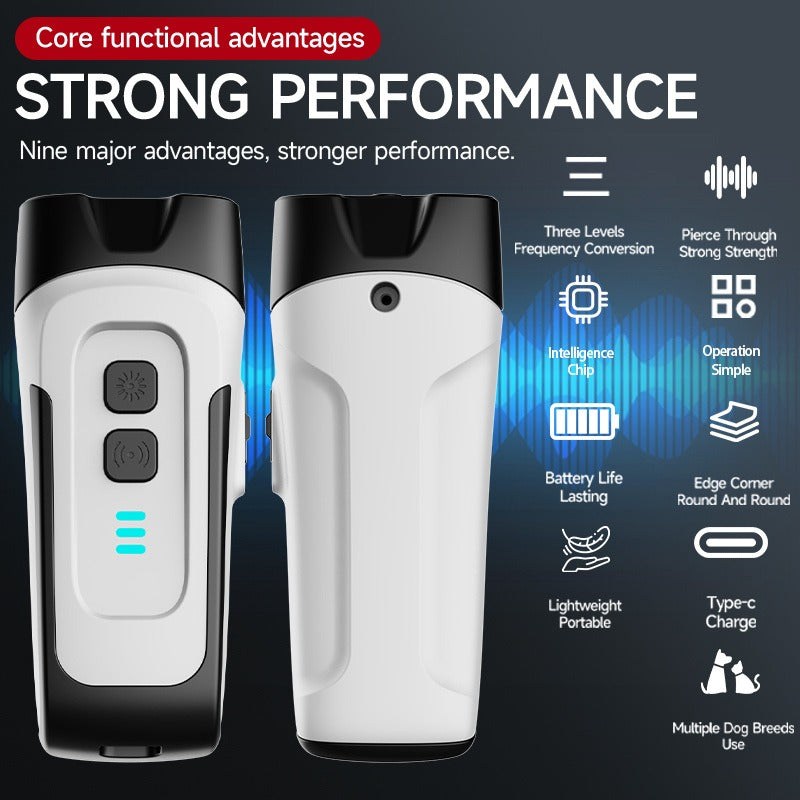Ultrasonic Dog Bark Control Device with LED Flashlight - Adjustable Anti-Barking Trainer, Portable Indoor Outdoor Dog Behavior Corrector