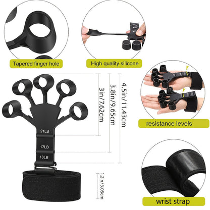 Grip Strengthener Set 5pcs - Adjustable Hand Grip Trainer with Counting, Finger Exerciser, Finger Stretcher, Forearm Workout Ring & Hand Exercise Ball for Rock Climbing, Tennis, Guitar, Rehab
