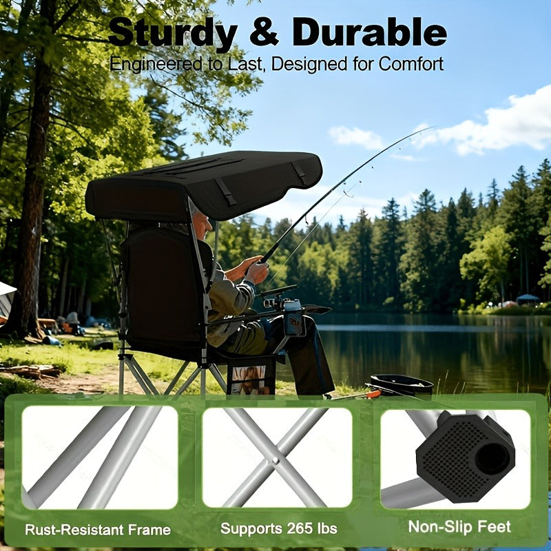 Portable Folding Camping Chair with Canopy Sun Shade 600D Oxford Fabric Outdoor Chair for Camping Beach Picnic Fishing Sports Lightweight Foldable Seat