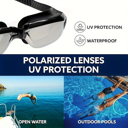 Anti-Fog Racing Swim Goggles Set 6-in-1 - HD UV Protection Silver Coated PC Lens, Waterproof PU Swim Cap, Nose Clip, Earplugs, Goggle Case & Storage Bag for Adult Men Women Pool Training Competition