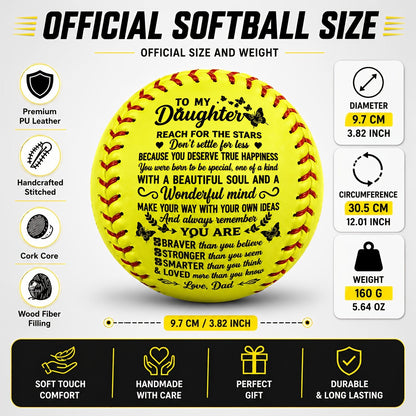 Personalized Softball Gift for Daughter – "To My Daughter" Inspirational Message Ball, International Standard Fastpitch Softball for Birthday, Graduation, Christmas & Special Occasions