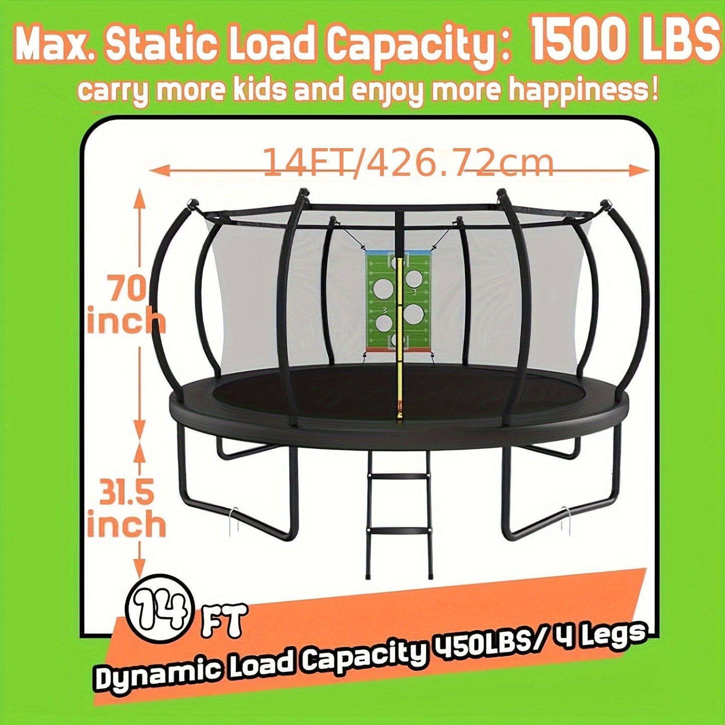 Outdoor Trampoline with Safety Enclosure Net Football Toss Game 8 10 12 14FT Round Backyard Trampoline for Kids Adults Indoor Outdoor Party Play