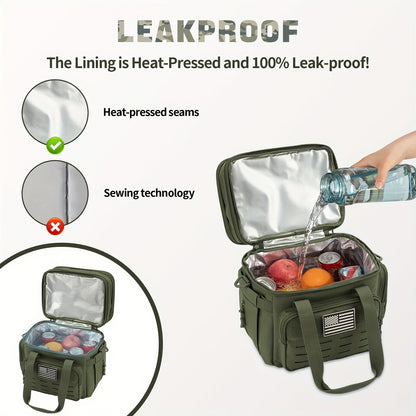 Tactical Insulated Cooler Lunch Box with MOLLE Webbing – Expandable & Leakproof, 3.7 Gal or 18L, for Hunting, Camping, Work & Outdoor Picnics – Black, Green or Khaki