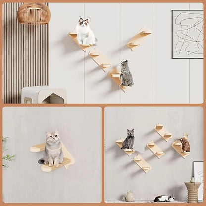 Wall-Mounted Cat Climbing Frame Solid Wood Cat Stairs Ladder Perch Jumping Platform All Season Indoor Cat Wall Furniture Adorable Cat Steps