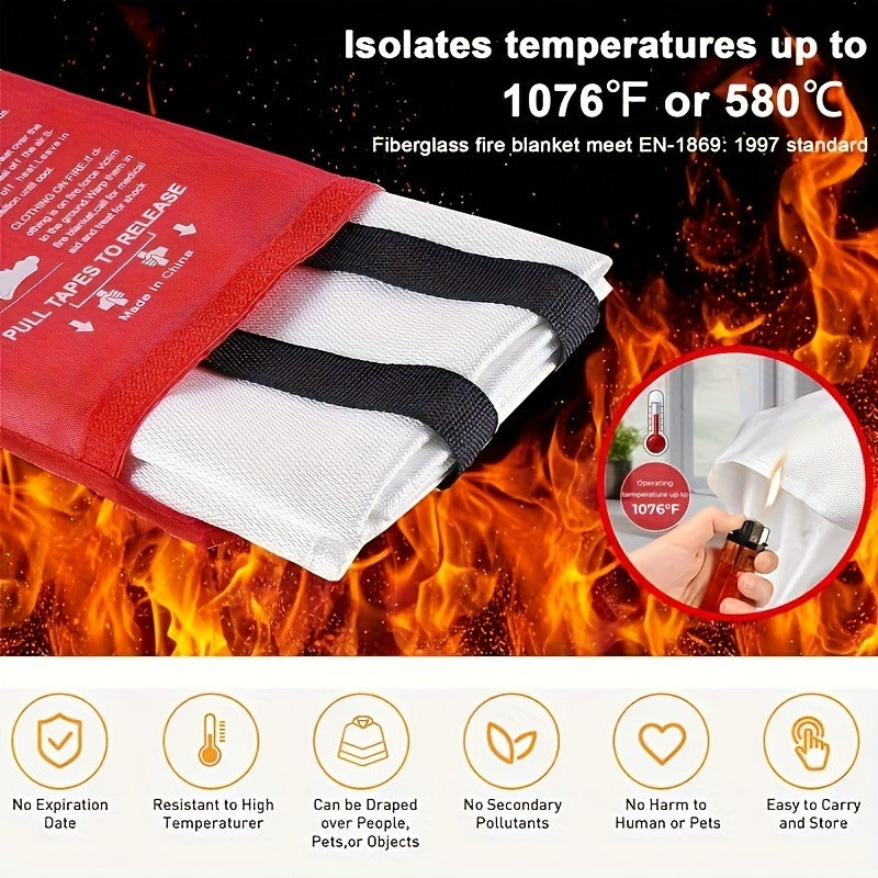 Fire Blanket 4-Pack Fiberglass Emergency Flame Retardant – Heat Resistant Fire Safety Blankets for Home, Kitchen, Camping & Hiking | Compact & Portable