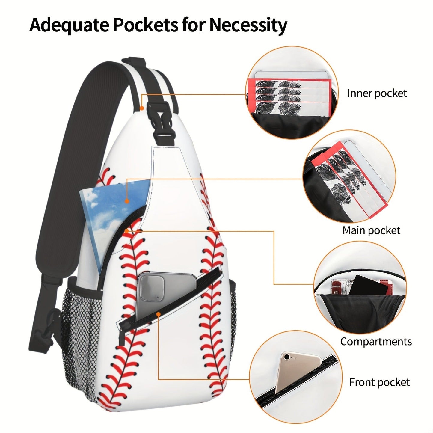 Baseball Sling Bag Crossbody Backpack for Men & Women - Sports Chest Shoulder Bag for Baseball Training, Game Day, Gym, Outdoor & Travel, Lightweight One Strap Daypack