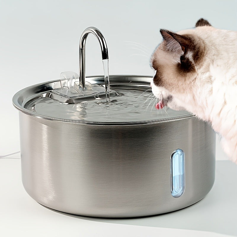 Large Stainless Steel Pet Water Fountain 236oz / 7L - Automatic Cat & Dog Water Dispenser, Multi-Stage Filtration, Visible Water Level Window, USB Powered, Replacement Filters Included, FT007