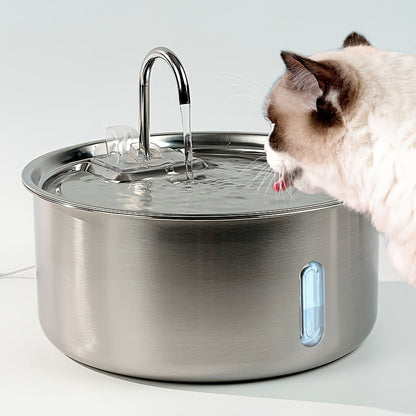 Large Stainless Steel Pet Water Fountain 236oz / 7L - Automatic Cat & Dog Water Dispenser, Multi-Stage Filtration, Visible Water Level Window, USB Powered, Replacement Filters Included, FT007