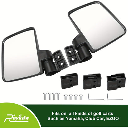 Convex Golf Cart Side Rear View Mirror for EZGO Club Car Yamaha G29 Square Frame – No Drilling Easy Install Wide Angle Blind Spot Mirror