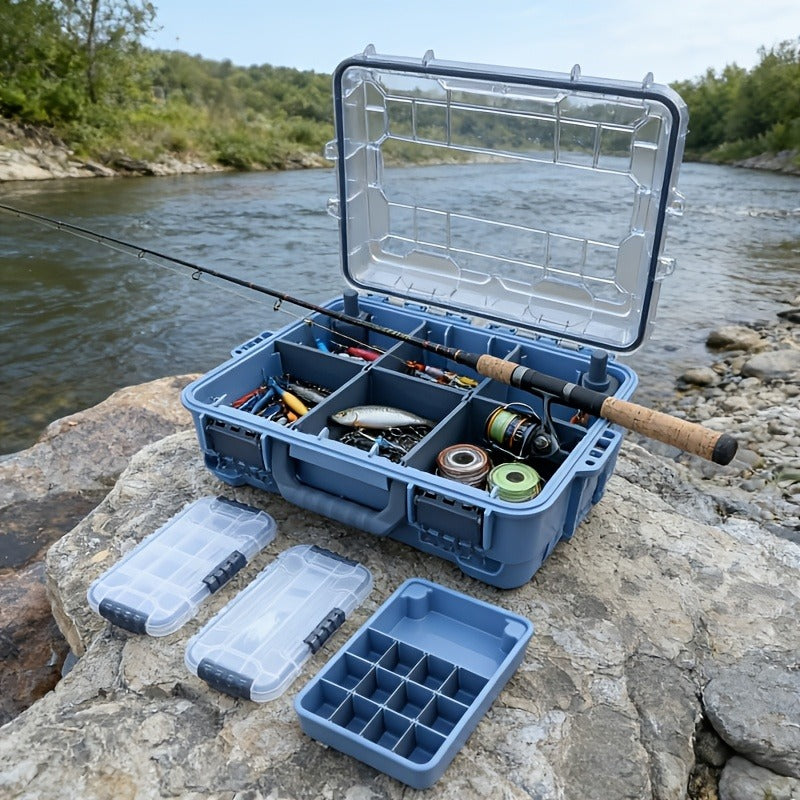 Fishing Tackle Box with Adjustable Dividers & Handle - Multi-Layer Large Capacity Portable Lure Storage Organizer for Hooks, Baits & Accessories - Waterproof Fishing Gear Box for Bass, Kayak & Outdoor Fishing