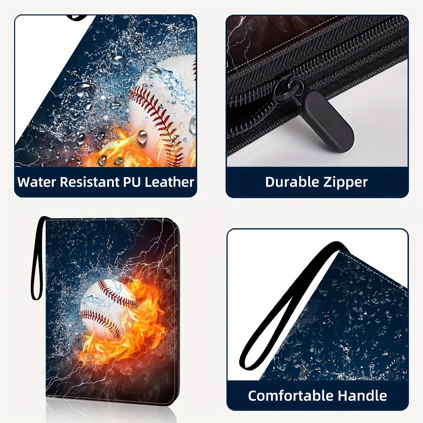 Trading Card Binder 900 Card Slots 9-Pocket 50 Pages PU Waterproof Zipper Closure 3-Ring D-Ring Removable Sheets for Baseball Football Basketball TCG MTG Sports Card Collection Storage Album