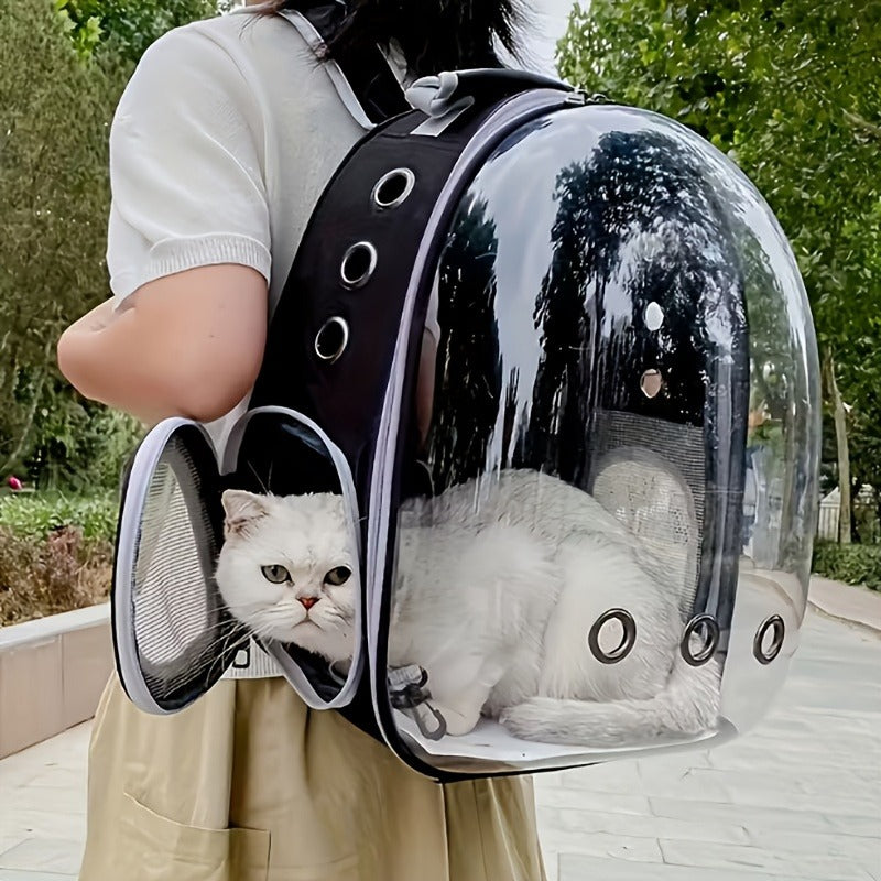 Space Capsule Pet Backpack Carrier for Cats & Small Dogs - Portable Double Shoulder Bag with Bubble Window, Breathable Lightweight Travel Backpack for Pets, Hands-Free Cat Carrier Bag, Black