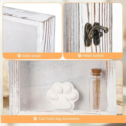 Pet Memorial Shadow Box 8x10 Wood Frame Display Case with Paw Print Kit Small Bottle & Pins, Dog Cat Urn Ashes Keepsake Box for Loss Pet Remembrance Memory Gift, 1 Set
