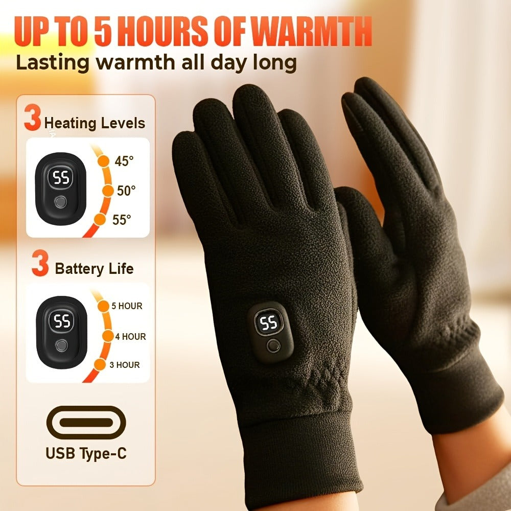 Electric Heated Gloves Half Finger – Digital Battery Display, 3 Heat Settings, 5H Runtime, USB-C Fast Charging for Skiing Cycling Fishing Hiking Winter