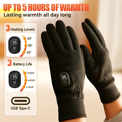Electric Heated Gloves Half Finger – Digital Battery Display, 3 Heat Settings, 5H Runtime, USB-C Fast Charging for Skiing Cycling Fishing Hiking Winter