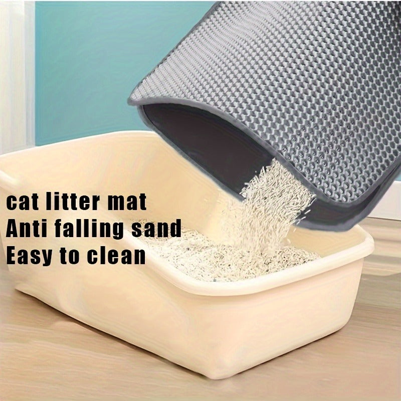 Cat Litter Mat Honeycomb Double Layer - Waterproof Urine-Proof Washable Litter Trapping Mat, Reduces Scatter & Easy to Clean, 2 Sizes & 3 Colors for Indoor Cats
