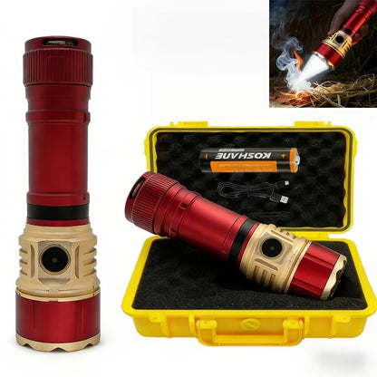 Tactical Flashlight with Fire Starter - Fresnel Lens Igniter, 3000 Lumen LED, 21700 Rechargeable Battery, Zoomable Aluminum Torch for Camping, Hiking, Emergency & Outdoor Survival