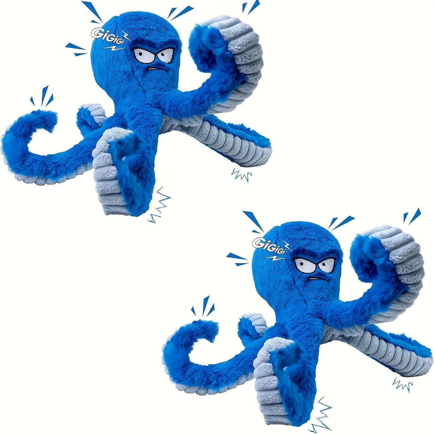 Tough Dog Chew Toy Octopus - Squeaky Stuffed Interactive Dog Toys for Large Dogs, Crinkle Tug of War Plush Dog Toy to Keep Dogs Busy, Durable Dog Toys 1/2/4 Pack - Blue & Yellow Octopus