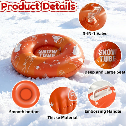 Snow Sled Tubes 3-Pack Foldable Inflatable – Triple-Layer PVC Snow Tubes 36 & 40 Inch, 220 lbs Capacity, 3-Layer Airlock Valve, Non-Slip Thickened Base & Embossed Handles for Ski Resort & Outdoor Winter Fun