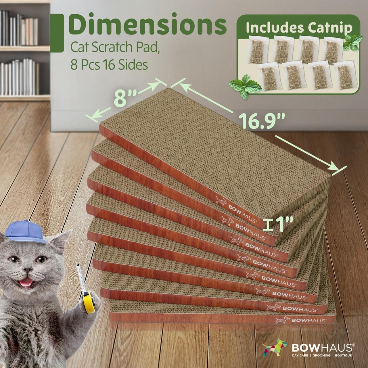 Cat Scratcher Lounger Reversible - Large Cardboard Cat Scratching Pad & Board for Indoor Cats, 5-Layer Durable Construction, Double-Sided Scratch Surface, Furniture Protector, Basic 8pcs & Curved 1pc