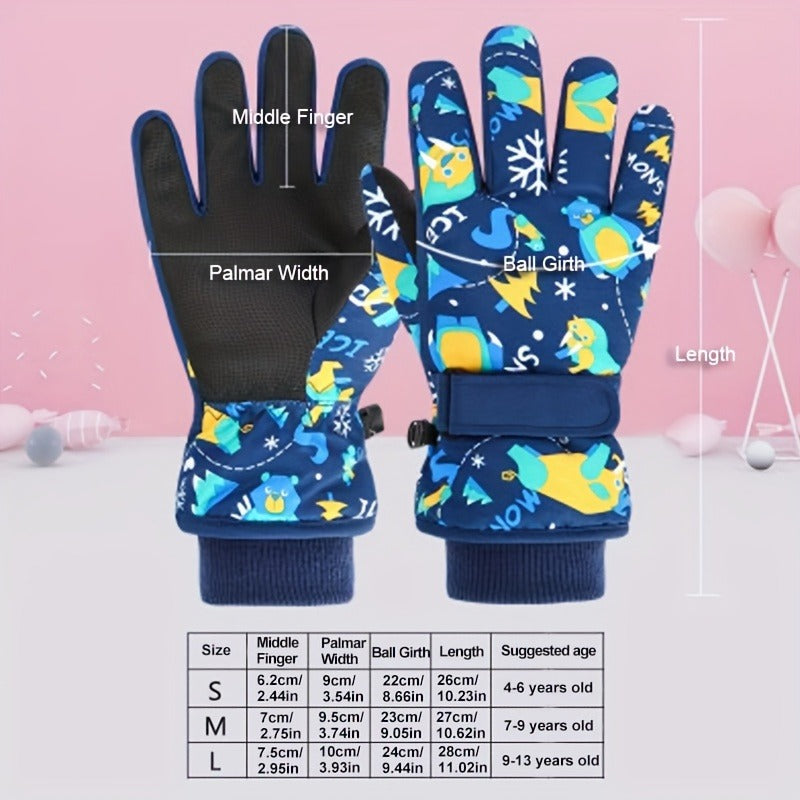 Kids Ski Gloves Winter Plus Velvet Warm – Boys & Girls Snow Play Gloves Ages 4-13, Windproof Polyester with Plush Lining, Sizes M (7-9Y) & L (9-13Y), Navy Blue, Black & Pink
