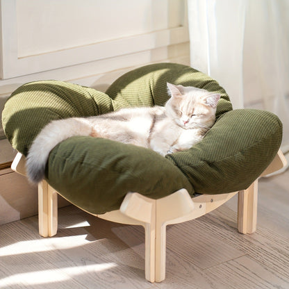 Cat Sofa Heart-Shaped Solid Wood Frame Pet Couch with Soft Cushion for Cats Small Dogs Indoor Chaise Lounge Furniture Beige Blue Pink