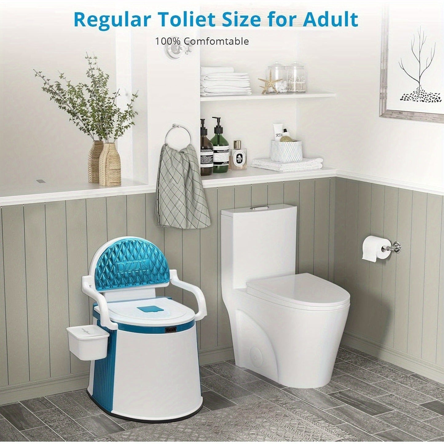 Portable Camping Toilet with Backrest – 350lb Capacity, 6-8 Gal Detachable Bucket, Anti-Slip Base, Built-in TP Holder & Phone Shelf – Lightweight Commode for RV, Boat, Travel & Medical Use