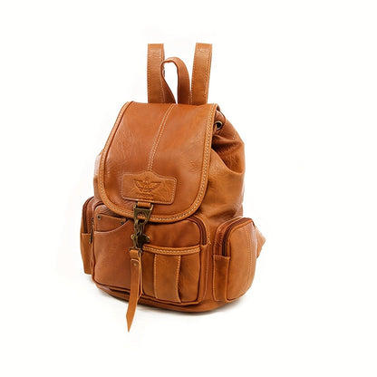 Vintage PU Leather Backpack Shoulder Satchel Multi-Carry Water Resistant Geometric Pattern Zipper Adjustable Strap for Men Women School Travel