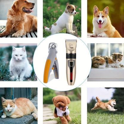 Pet Hair Trimmer Kit 2-in-1 with LED Nail Clipper – 12-in-1 Cordless Quiet Electric Clippers for Dogs & Cats, USB Rechargeable, 5 Guide Combs, Ergonomic Non-Slip Handle, Home & Salon Use
