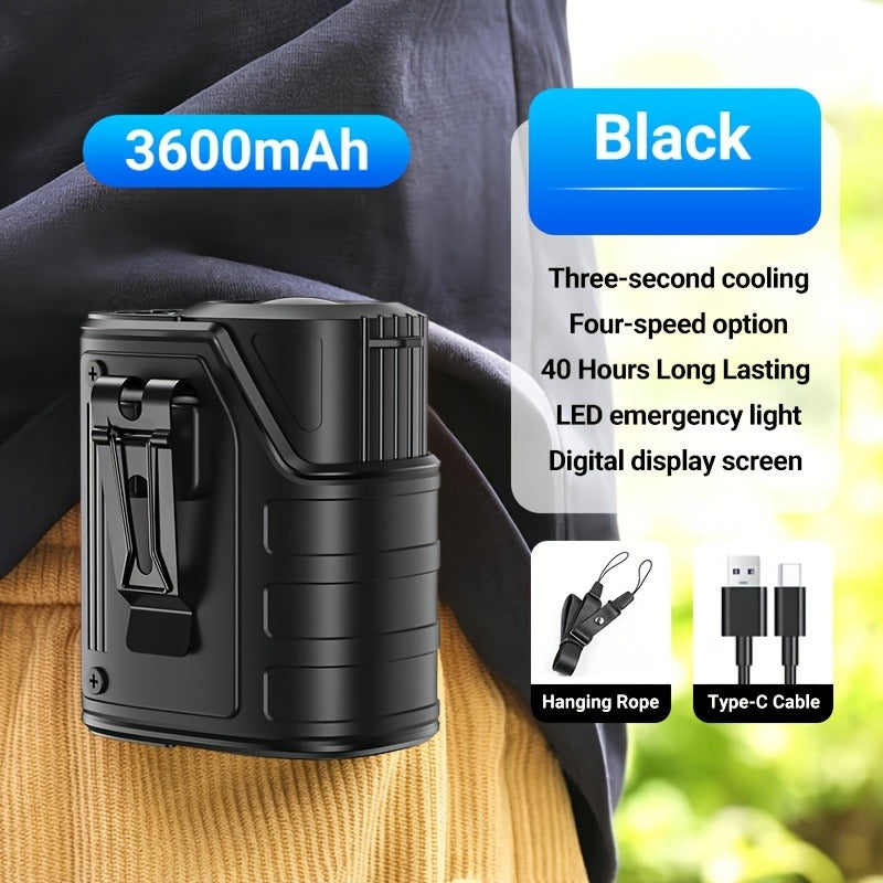 Portable Waist Fan 4-in-1 Neck Fan with Flashlight Power Bank Large Battery for Outdoor Camping Hiking Sports EDC