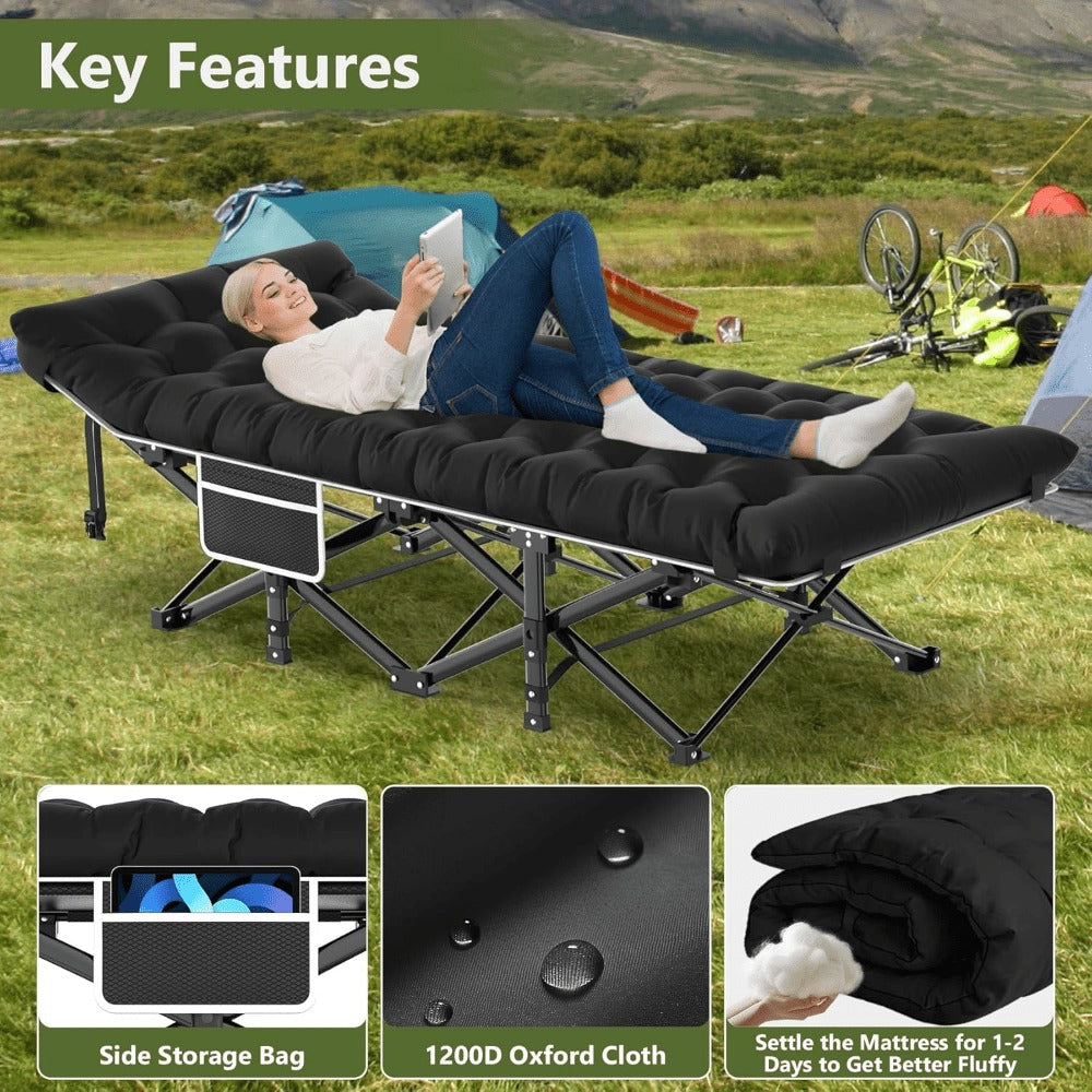 Folding Camping Cot Bed for Adults – Heavy Duty Double Layer Oxford Portable Camp Cot with Soft Pad & Carry Bag for Camping, Beach, Travel & Napping, 450/550/650 LBS Capacity Options