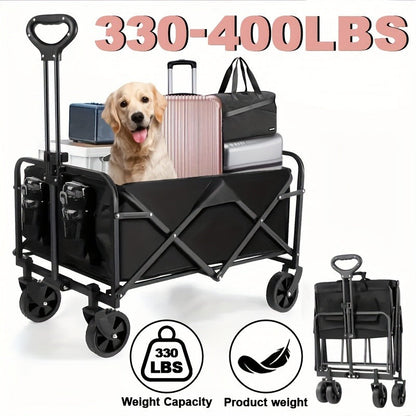 Heavy-Duty Folding Wagon Cart – All-Terrain Collapsible Utility Cart for Camping, Beach, Grocery, Gardening & Pet Outings