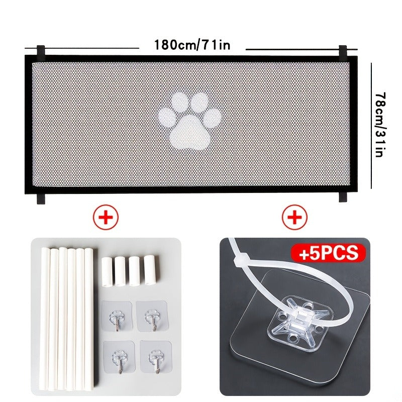 Pet Gate Folding Mesh Dog Safety Fence Isolation Net - Portable Collapsible Pet Barrier for Doorways Stairs Cars, Indoor Outdoor Dog Cat Protection Gate, Small Large Size Available