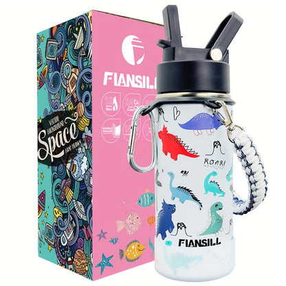 Kids Insulated Water Bottle 16oz with 3D Print Design - Stainless Steel Vacuum Flask, Leak-Proof BPA-Free, One-Hand Lid, Woven Strap & Carabiner, Perfect Student Gift for Boys & Girls, 8 Fun Styles