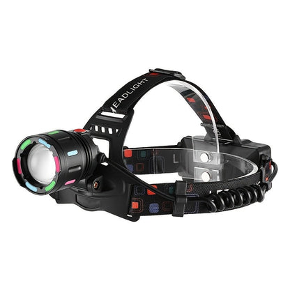 Zoomable LED Headlamp Rechargeable – Adjustable Focal Length, 90° Tilt, Warning Taillight, 4 Modes, Durable Head Torch for Camping, Hiking, Repair Work & Emergency Use