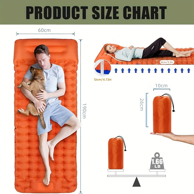 Camping Sleeping Pad Inflatable & Self-Inflating – Ultralight TPU Nylon Mat with Built-In Pump, Single & Double Size for Backpacking, Hiking, Travel