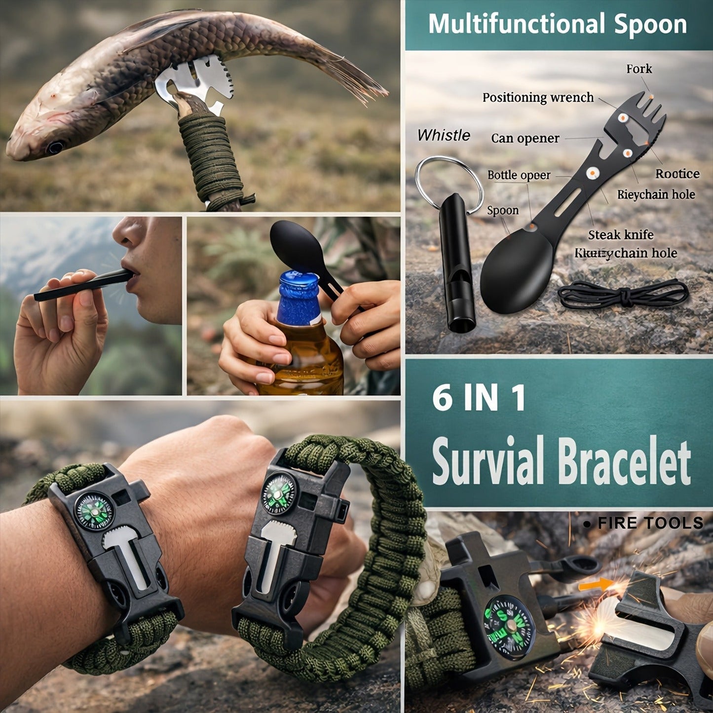 Camping Survival Kit Gift Set 19-in-1 – Emergency Survival Gear with Magnesium Fire Starter, Ideal Birthday Gift for Men, Dad, Husband, Fishing, Hunting & Outdoor Adventures