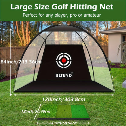 Golf Practice Net with Mat Set 10x7ft – Heavy Duty Backyard Driving Hitting Net with Turf Mat Golf Balls Rubber Tees & Carry Bag for Indoor Outdoor Training – Golf Gift for Men Women